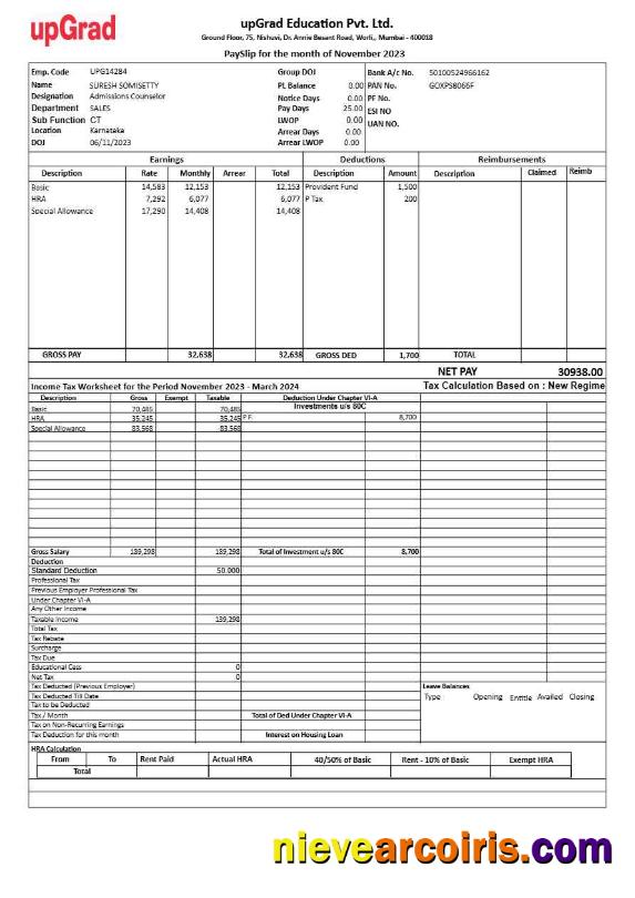 upGrad Educaton payslip